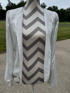 Sequin Open-Front Blazer Jacket in Silver
